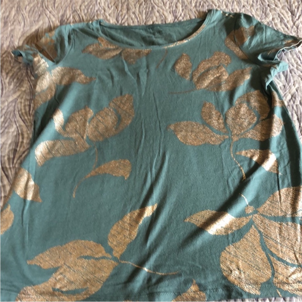 Elegant Teal and Gold Leaf Women's Tee Ann Taylor